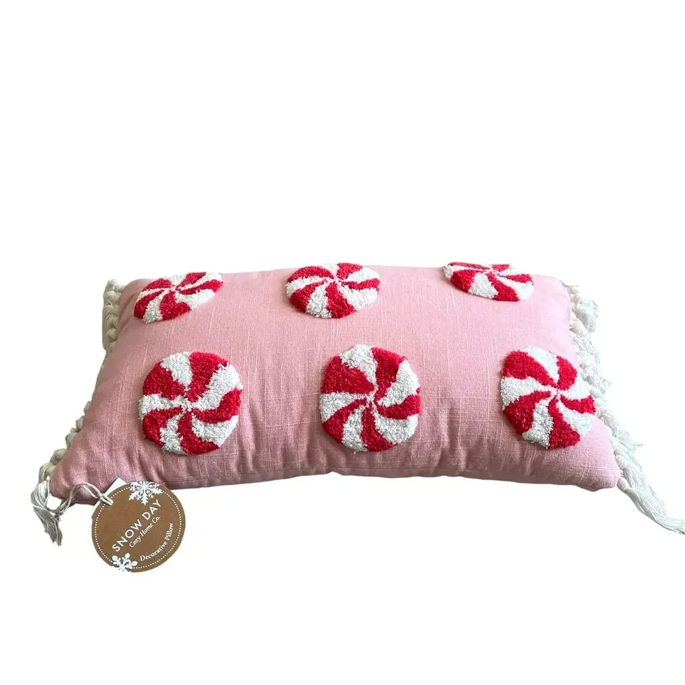 Christmas PEPPERMINT Lumbar Throw Pillow 14x24 Embroidered Holiday Decor New